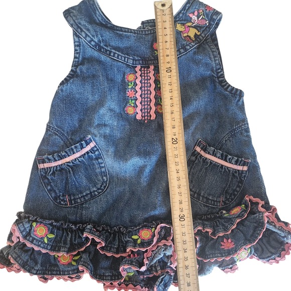 Y2k‎ 02 Disney Winnie the Pooh Denim Dress Girl Pink Embroidered Flowers Ruffles - Picture 3 of 8